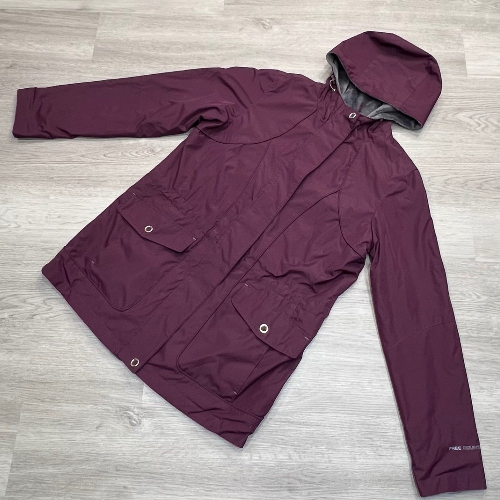 Free Country Women's Reversable Jacket Small Hooded 2-in-1 Burgundy Gray Coat